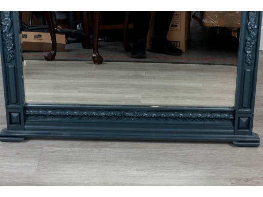 Contemporary Blue Carved Wood Wall Mirror