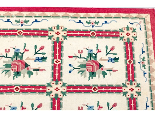 Cream Floral Dhurrie Indian Oriental Rug (8'9