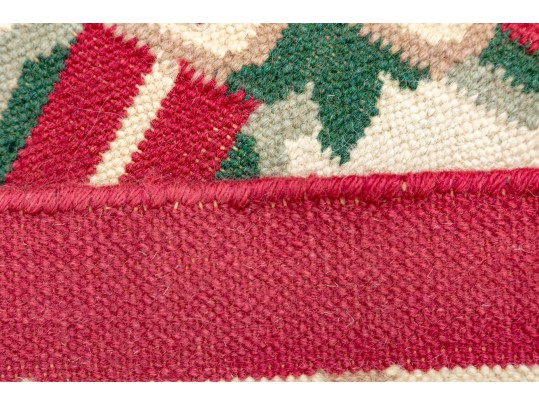 Cream Floral Dhurrie Indian Oriental Rug (8'9