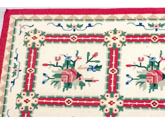 Cream Floral Dhurrie Indian Oriental Rug (8'9