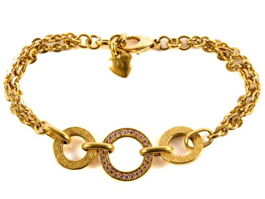 10K Yellow Gold & Pink Moissanite Stone Chain Bracelet 