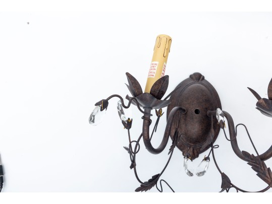 Contemporary Distressed Stamped Metal & Crystal Sconces