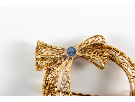 14K Gold & Tanzanite Stone Ribbon Brooch Pin