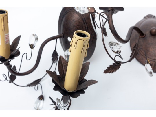 Contemporary Distressed Stamped Metal & Crystal Sconces