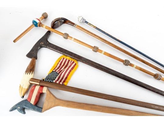 Collection Of Six Vintage Americana Wood Canes