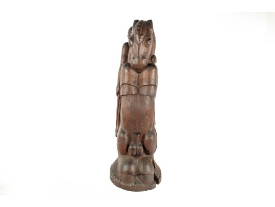 Antique Wood-Carved Horse Rider Totem