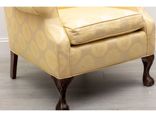 Chinese Medallion Upholstered Wingback Chair