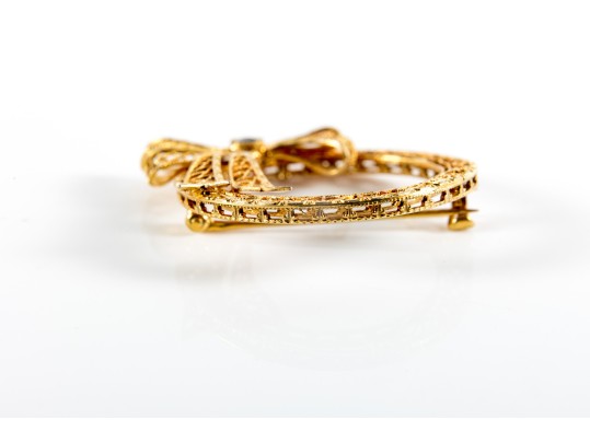 14K Gold & Tanzanite Stone Ribbon Brooch Pin