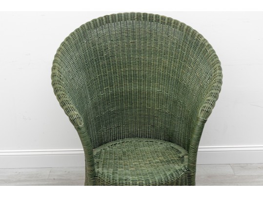 Olive Green Rattan Tub Chair & Ottoman