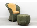 Olive Green Rattan Tub Chair & Ottoman