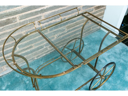 Mid Century Brass And Glass Bar Cart