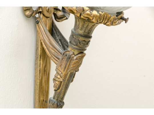 Distinguished Vintage Pair Gilt Bronze Wall Sconces