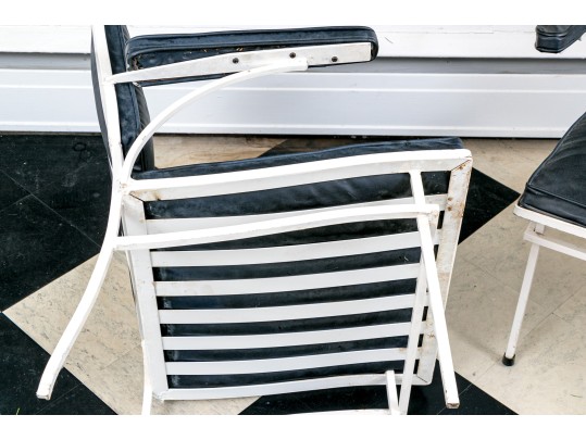 Vintage Pair Of MCM White Finished Outdoor Armchairs With Vinyl Cushions