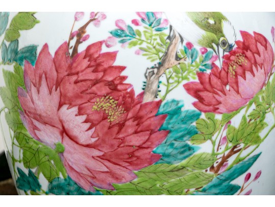 Vintage Chinese Hand Painted Famille Rose Porcelain Jar, On Wood Stand