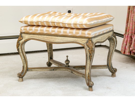 Handsome Vintage French Upholstered Stool 
