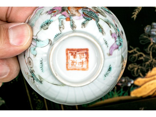 Alluring Antique Pair Of Chinese Famille Rose Porcelain Tea Bowls, 19th C.