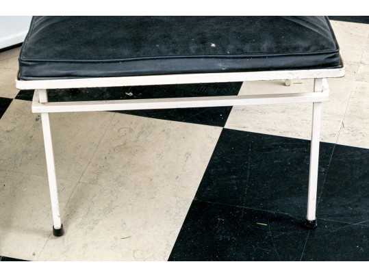 Vintage Pair Of MCM White Finished Outdoor Armchairs With Vinyl Cushions