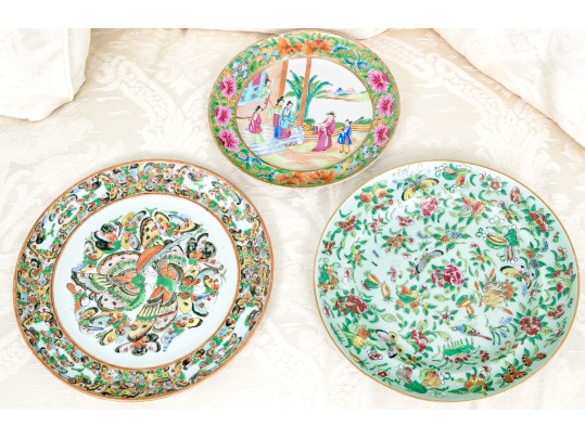Three Chinese Export Famille Rose Porcelain Plates