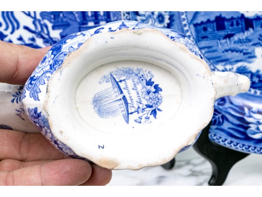 Seven Pieces Of English Blue And White Transfer Ware Ceramics