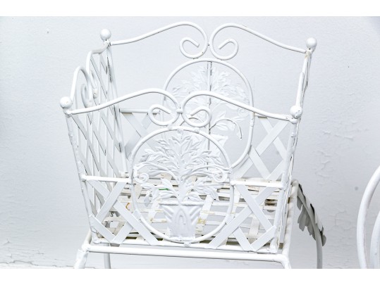 Two Vintage White Painted Wrought Iron Plant Stands