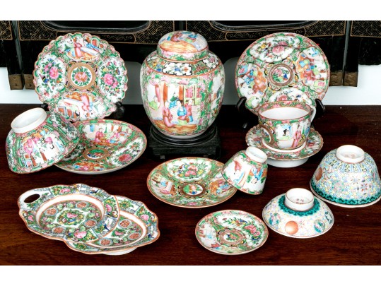Antique Chinese Export Porcelain Collection, Including Rose Medallion, Ca. 1840