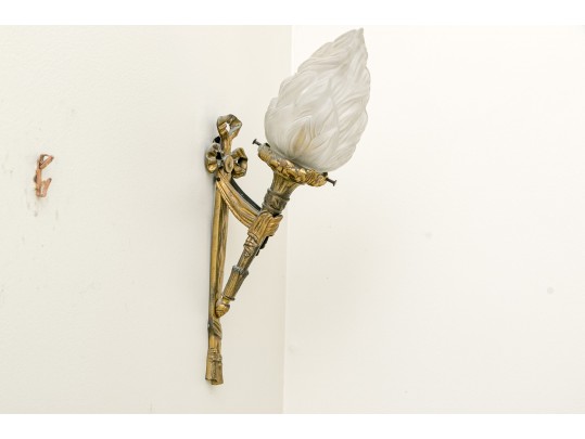 Distinguished Vintage Pair Gilt Bronze Wall Sconces