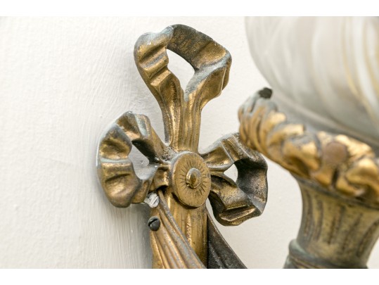 Distinguished Vintage Pair Gilt Bronze Wall Sconces