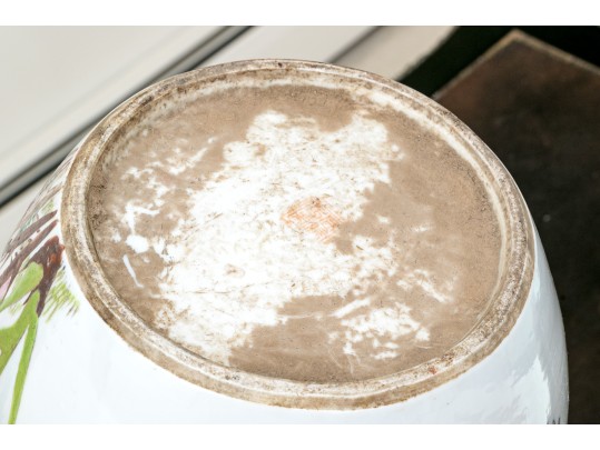 Vintage Chinese Hand Painted Famille Rose Porcelain Jar, On Wood Stand