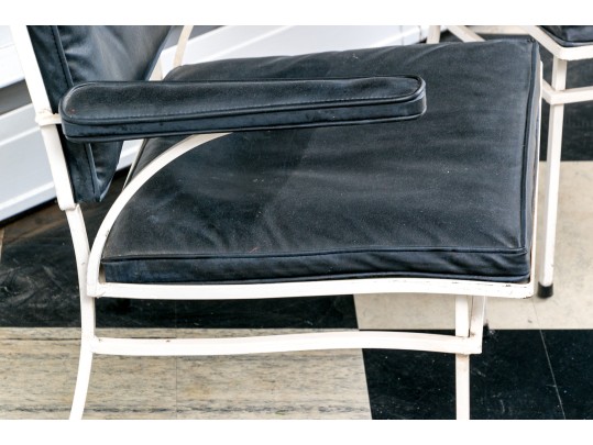 Vintage Pair Of MCM White Finished Outdoor Armchairs With Vinyl Cushions