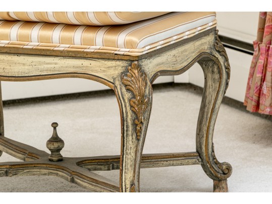 Handsome Vintage French Upholstered Stool 