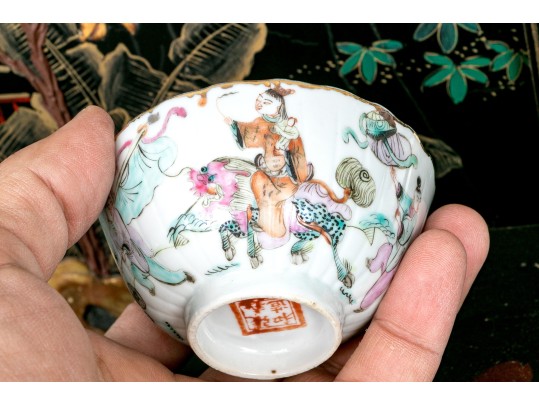 Alluring Antique Pair Of Chinese Famille Rose Porcelain Tea Bowls, 19th C.