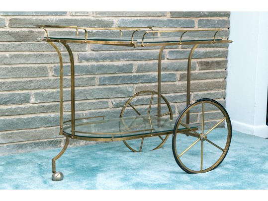 Mid Century Brass And Glass Bar Cart