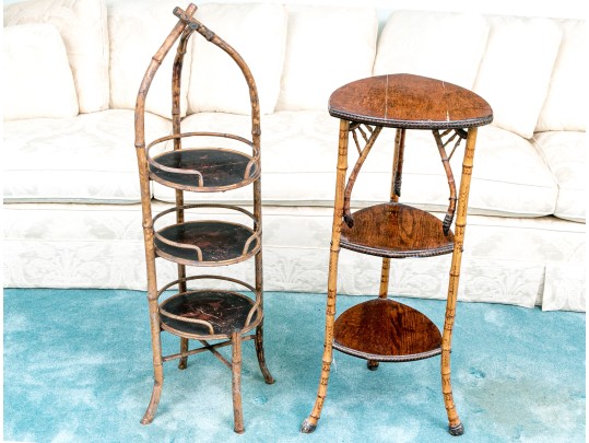 Two Vintage Bamboo Tiered Plant Stands