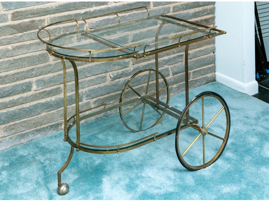 Mid Century Brass And Glass Bar Cart