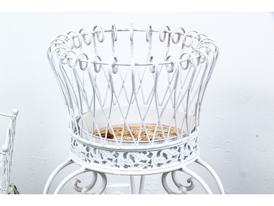 Two Vintage White Painted Wrought Iron Plant Stands