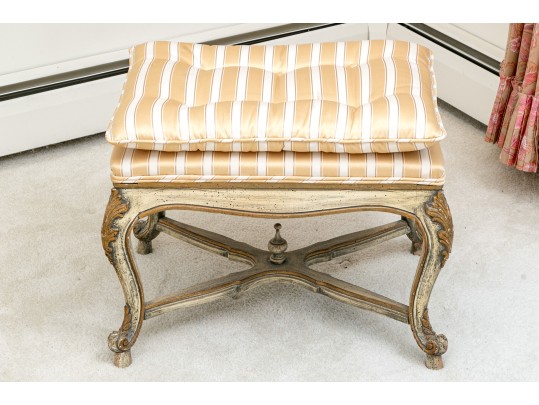 Handsome Vintage French Upholstered Stool 