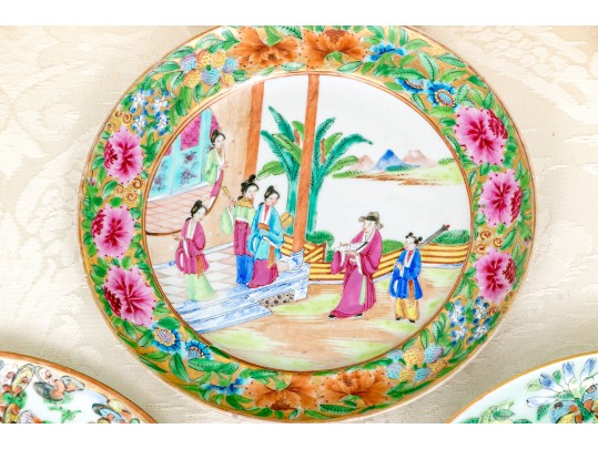 Three Chinese Export Famille Rose Porcelain Plates
