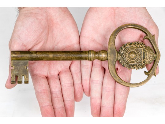 Vintage Oversized Heavy Solid Brass Presentational Skeleton Key