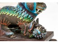 Vintage Chinese Enameled Silver Foo Dogs On Wood Stands