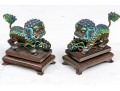 Vintage Chinese Enameled Silver Foo Dogs On Wood Stands