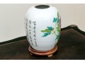 Vintage Chinese Hand Painted Famille Rose Porcelain Jar, On Wood Stand