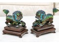 Vintage Chinese Enameled Silver Foo Dogs On Wood Stands
