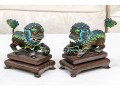 Vintage Chinese Enameled Silver Foo Dogs On Wood Stands