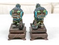 Vintage Chinese Enameled Silver Foo Dogs On Wood Stands