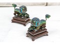 Vintage Chinese Enameled Silver Foo Dogs On Wood Stands