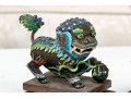 Vintage Chinese Enameled Silver Foo Dogs On Wood Stands