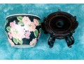 Chinese Famille Rose On Black Ground Porcelain Jardiniere, On Wood Stand, 20th C. 
