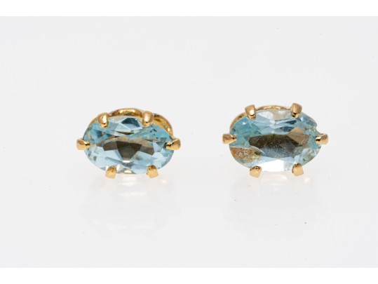 Sterling Vermeil Light Blue Zircon Stud Earrings