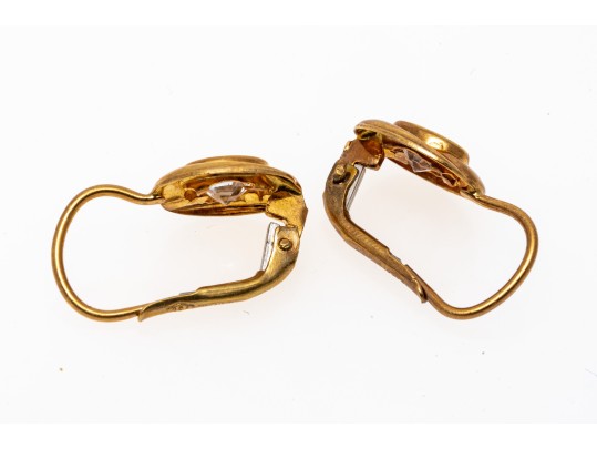 18k Yellow Gold Fun Swirl Framed Oval CZ Drop Earrings