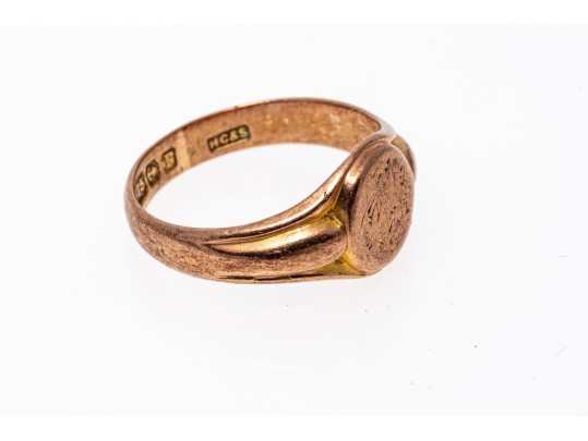 9k Rose Gold Antique Ribbed Signet Ring, Size 5.75